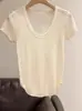 Camiseta de Manga Corta de Punto de Seda Helada con Escote Amplio para Mujer, Nuevo Estilo Coreano Verano 2026, Hombro Normal, Top que Expone la Clavícula