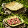 Prato para churrasco trançado imitação de bambu, estilo rústico e moderno, prato de carne comercial para restaurantes de hot pot, prato de servir especial para restaurantes de churrasco