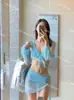 Traje de bikini Traje de baño para mujer Playa Sexy Deseo puro Reunión para pecho pequeño Cuatro piezas Blusa Falda para vacaciones