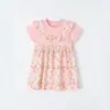 Moda Europeia e Americana de Verão Novo Vestido para Meninas com Laço e Renda, Vestido de Princesa, Vestido Infantil de Gola Redonda