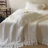 Ins Estilo Princesa Coreana Acolchoado Lavado com Areia Enchimento 100% Algodão Colcha Três Peças Cobertor de Cama Quente Espessado