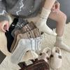 Calcetines de Lana Gris Azul y Color Café para Otoño e Invierno, Calcetines Gruesos Cálidos de Caída, Calcetines de Media Pantorrilla para Mujer con Lazo Estilo Coreano
