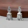 Colgante de Plata de Ley S925 Estilo Chino Doble Cara con Tres Cascabeles Transparentes Forma de Campana Accesorio para Joyería DIY Decoración de Llavero