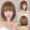 Peruca feminina de cabelo curto Europa e Estados Unidos novo conjunto de cabelo liso castanho franja desfiada temperamento popular adorno para a cabeça uma geração de cabelo