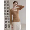 Novo Outono Estilo Francês Leve Maduro Gola de Lapela Renda Patchwork Modelagem Slim Fit Top de Tricô Feminino