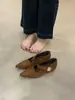 Zapatos de Moda Vintage para Mujer 2025 Primavera y Otoño Nuevos Punta Fina Hebilla Metálica Gamuza Aumentadores de Altura Zapatos Mary Jane