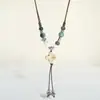 Novo Colar de Cerâmica Estilo Chinês Pingente de Concha Corrente para Suéter Longo Vintage Nicho Versátil Acessório para Roupa de Viagem Gargantilha