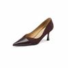 Temperamento maduro socialite stiletto V-boca sapatos primavera nova costura de couro pontiagudo qualidade fosco salto alto