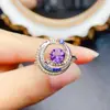 Anillo de Amatista Natural Popular al por Mayor de Fábrica Plata S925 Incrustado con Piedra Principal 6*6 Joyería de Lujo Venta Directa de Fábrica