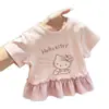 Camiseta a cuadros rosa con volantes 3D de Hello Kitty para niñas pequeñas, Talla 26, Nuevo estilo de verano, Dulce y linda
