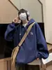 Sudadera con capucha retro americana minimalista de media cremallera para hombre y mujer, atuendo casual versátil de primavera y otoño para parejas, chaqueta estilo Harajuku