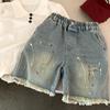 Calça Infantil Meninos Shorts Jeans Rasgado Roupa Externa Bebê Novo Estilo Verão 2025 Calça de Cinco Pontos Solta para Meninos Tendência