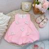 2026 Nuevo Estilo de Verano para Niñas Lindo Vestido Rosa con Conejito 3D Conjunto Versátil Elegante Vestido Floral