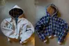 Sudadera con capucha y cremallera de otoño e invierno europea y americana transfronteriza con bloques de color a cuadros, sudadera vintage de doble cara estilo Ins, venta al por mayor de comercio exterior