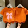 Camiseta de Manga Corta de Algodón Puro para Niñas, Top Delgado Estampado de Verano, para Niños Suelto, Transpirable, Amigable con la Piel, Camisa Versátil de Manga Media