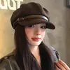 Boina Retro de Ante para Mujer, Sombrero Versátil de Otoño e Invierno para Adelgazar la Cara, Estilo Newsboy Painter con Circunferencia de Cabeza Grande