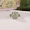 Anillo Vintage Sencillo Cuadrado Abierto para Mujer Yilu Plata de Ley S925 Jade Natural Hetian Sodalita