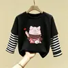 Blusa Patchwork Casual para Menina Roupas de Algodão Puro Infantil Novo Estilo Moda Tendência Manga Longa Primavera e Outono