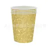 Nuevo Juego de Decoración para Fiesta con Polvo Dorado Transfronterizo de Amazon Vajilla Desechable Platos de Papel Vasos de Papel Servilletas