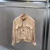 Primavera/Verano 2026 Estilo Retro Ropa de Trabajo Cuello Alto Chaqueta Corta para Mujer Versátil Holgada Decoración de Botones Chaqueta Ligera