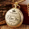 Comercio exterior transfronterizo venta caliente al contado PARA MI HIJO grabado vintage conmemorativo de cuarzo regalo reloj de bolsillo redondo al por mayor