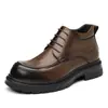 Botas Altas con Forro de Borrego de Invierno, Botas de Trabajo Calientes de Estilo Británico de Moda, Zapatos de Algodón Calientes para Hombre, Zapatos de Cuero con Suela Gruesa para Hombre, Disponibles para Dropshipping