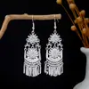 Pendientes Miao Étnicos de Borla Larga Estilo Nuevo, Pendientes Exagerados de Declaración de Moda Estilo Étnico de Plata Miao de Lujo Ligero