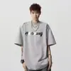 Camiseta de Manga Corta Estampada para Verano, Estilo Hombre, Mangas Boxy de Peso Pesado, Estampado Dorado, Largo Medio, Corte Holgado para Adolescentes