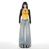 Jeans Retro Americanos de Pierna Ancha para Mujer, Novedad Primavera 2026 Pantalones de Pierna Ancha Sueltos de Cintura Alta con Efecto de Caída, Pantalones Adelgazantes de Longitud Completa