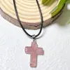 Colgante de cruz de cristal natural transfronterizo moda europea y americana comercio exterior accesorios de joyería diy cuerda de cuero cadena para la clavícula venta al por mayor