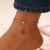 Cadena de Tobillo Doble Capa con Mariposa de Goteo de Aceite Estilo Ins Europeo y Americano para Mujer, Cadena de Tobillo Bohemio con Colgante de Mariposa, Joyería de Tobillo para Playa