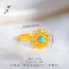 Mismo estilo que Puzuo Gold Shop oro arena turquesa incrustado diamante girasol collar pendientes anillo temperamento conjunto de joyería simple para mujer