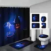 Cortina de ducha de fantasma de Halloween Felpudo Juego de cuatro piezas Serie 4 Separación de zona seca y húmeda del baño Cortina de ducha Cortina de ducha impermeable