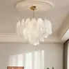 Lustre de pérolas estilo francês para sala de estar, 6 luzes, novo design pastoral de folha de bordo, luz principal de vidro para hall, luxo leve, luminária de quarto retrô, estrutura de ferro
