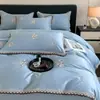 Novo conjunto de cama de quatro peças em algodão puro, conjunto de cama de alta qualidade em algodão puro, conjunto de lençol com elástico premium de quatro peças 4