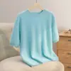 Suéter de punto sin costuras, de una sola pieza, con acabado cepillado, de manga corta para mujer, camiseta de punto de cuello redondo, corte relajado, perfecto para usar en capas, prenda base tipo jersey para mujer