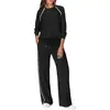 Amazon Europeia e Americana transfronteiriça outono e inverno roupas femininas gola redonda manga longa bolso com cordão calça de perna larga conjunto casual