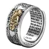 Anillo Vintage Pixiu para Hombre con un Toque de Lujo Exclusivo, Anillo Abierto Nube de la Fortuna Estilo Chino, Anillo de Corazón con Sutra de Plata Tailandesa de Imitación a la Moda