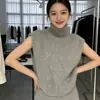 Chaleco sin mangas de lana polar de punto, cuello alto, estilo perezoso para mujer, color liso, adelgazante, chaleco para superponer