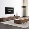 Móvel de TV totalmente em madeira maciça em estilo vintage e minimalista, cor nogueira, unidade estreita de piso para salas de estar pequenas