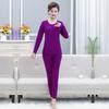 Roupas de outono para meia-idade e idosos calças compridas femininas algodão roupa íntima térmica algodão puro cor sólida gola média-alta terno de suéter de algodão para mãe