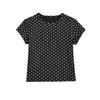 Camiseta básica de manga corta con cuello redondo y estampado de lunares juvenil y moderno para mujer, top corto versátil de corte ajustado para el verano