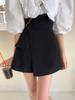 Conjunto de Shorts Pretos para Mulheres no Verão, Cintura Alta, Peça Externa Solta, Visual Irregular Emagrecedor, Cobre o Quadril, Saia Anti-Exposição, Calças de Fada