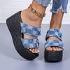 Comercio Exterior Sandalias de Moda con Cuña de Tacón Grueso para Mujer Verano Nuevas Chanclas de Mezclilla Boca de Pez para Mujer Transfronterizo