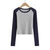 Otoño e Invierno nueva ropa europea y americana para mujer hombro combinación de colores manga larga slim camiseta top S11722