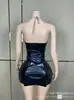 Minifalda de Piel Sintética con Cadena Metálica, Vestido de Noche Transparente, Club de Drag Queens, Fiesta de Cumpleaños