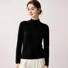 Suéter de punto para mujer 100% cachemira pura, nuevo estilo de otoño, calibre 12, cuello medio alto, diseño de dobladillo enrollado, color liso, capa base