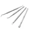 Cuchara para raspar ranura de uña de acero inoxidable Herramienta para raspar uñas Incrustación de uñas Manicura Herramienta doble para recoger uñas Herramienta para limpiar suciedad en la grieta de la uña del pie