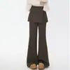 Pantalones de punto suave de cachemira estilo dividido acampanados para mujer, Otoño e Invierno, Forrados de polar, Engrosados, de cintura alta, Pantalones bootcut fluidos