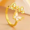 Anillo Abierto Vintage Flor Mariposa Esmalte Dorado Circonita Retro Lujo Ligero Anillo de Gama Alta para Mujeres